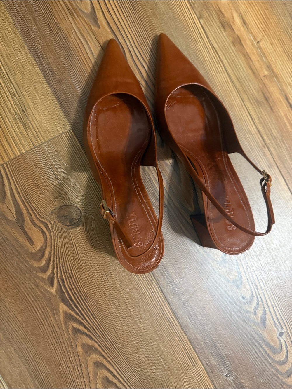 SCHUTZ Cognac Pointed Slingback Pumps